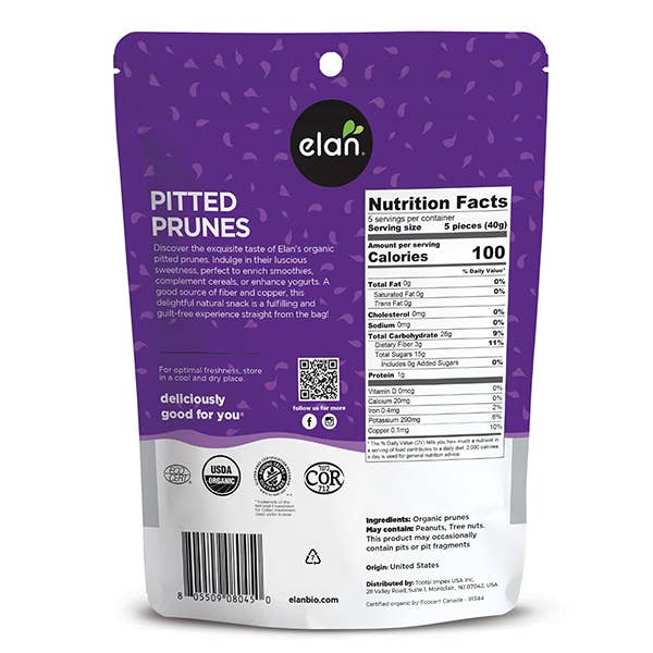 Elan - Vente Fruits secs/déshydratés - Pruneaux dénoyautés Elan Bio - Prune sèche végétalienne sans gluten