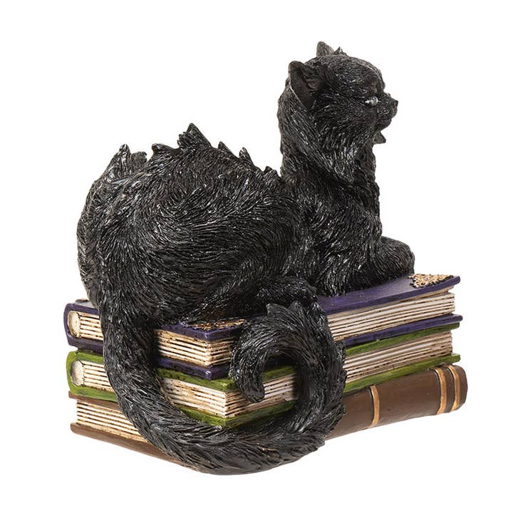 Pacific Trading - Venta al por mayor Figura decorativa - Gato Negro Místico Malvado sobre Libros con Ojos LED