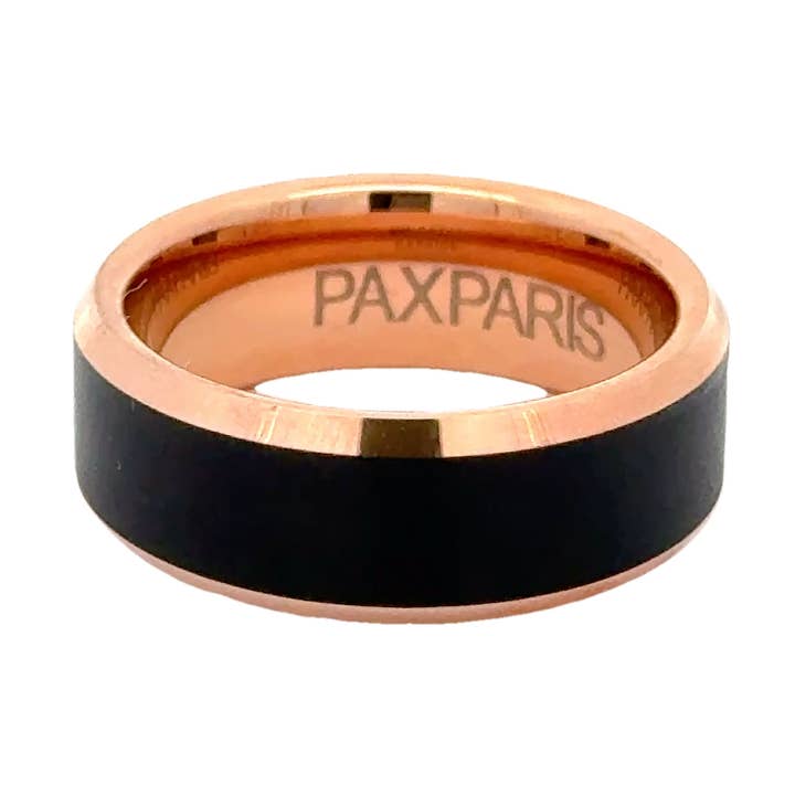 Heren Tungsten Ring - Geborsteld Zwart met Roségoud, 8mm voor wholesale door PAXPARIS