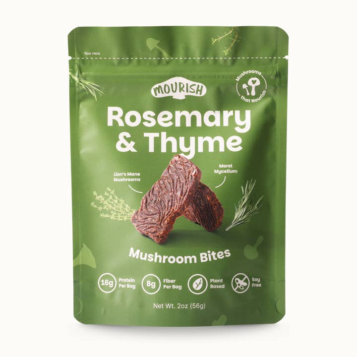 Rosemary & Thyme Mushroom Bites for wholesale by Mourish - Mindful Mushroom Jerky