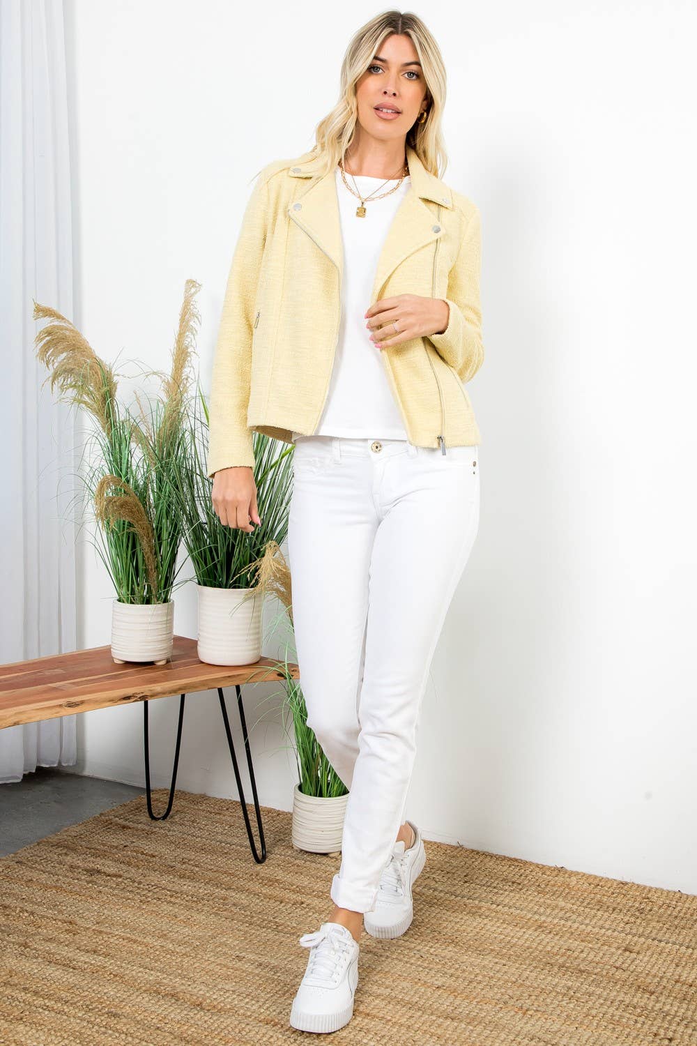 26 International - Wholesale Jacket - Women's - Solid Boucle Long Sleeve Moto Jacket4