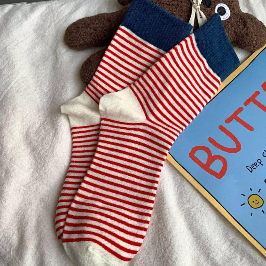 Funkyrel® Atzbranding Limited - Vente Chaussettes – femme - Rufia - Chaussettes mi-mollets à rayures colorées pour l'automne-hiver0