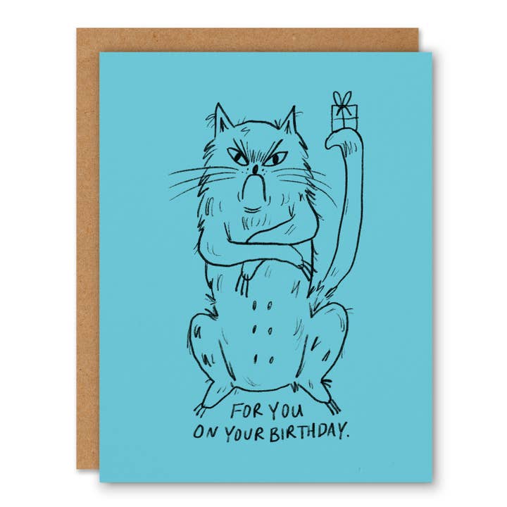Snitty Kitty Little Gifty - Birthday Greeting Card for wholesale by Badger & Burke