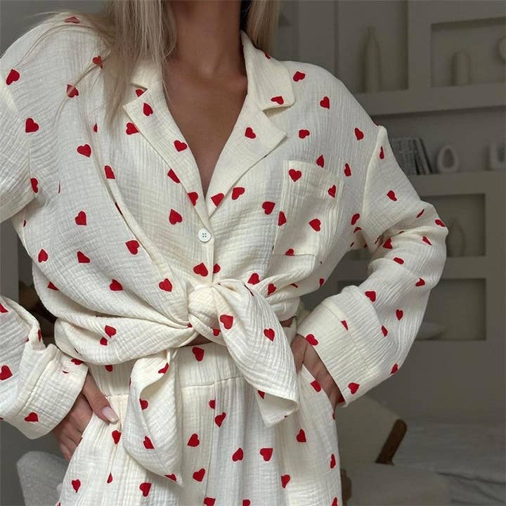 UZ Wholesale Store - Wholesale Nightgown - Women's - Long Heart Print Long Sleeve Open Front Nightgown8