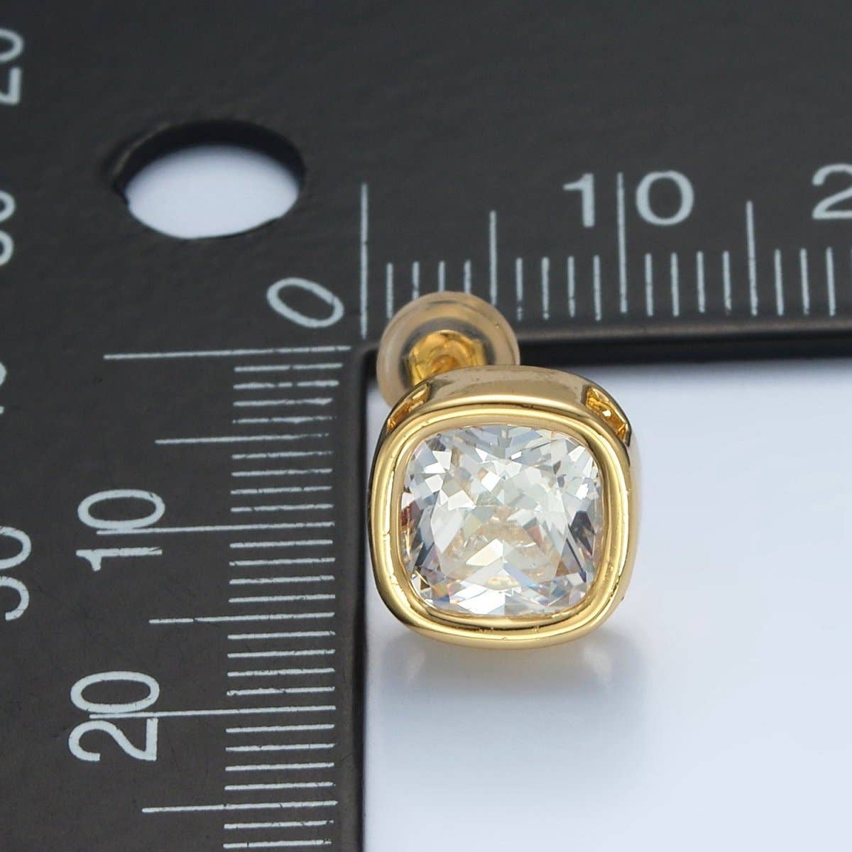 Aim Eternal - Wholesale Stud/Post Earrings - 24K Gold Filled 10mm Clear CZ Square Bezel Stud Earrings | AD6733