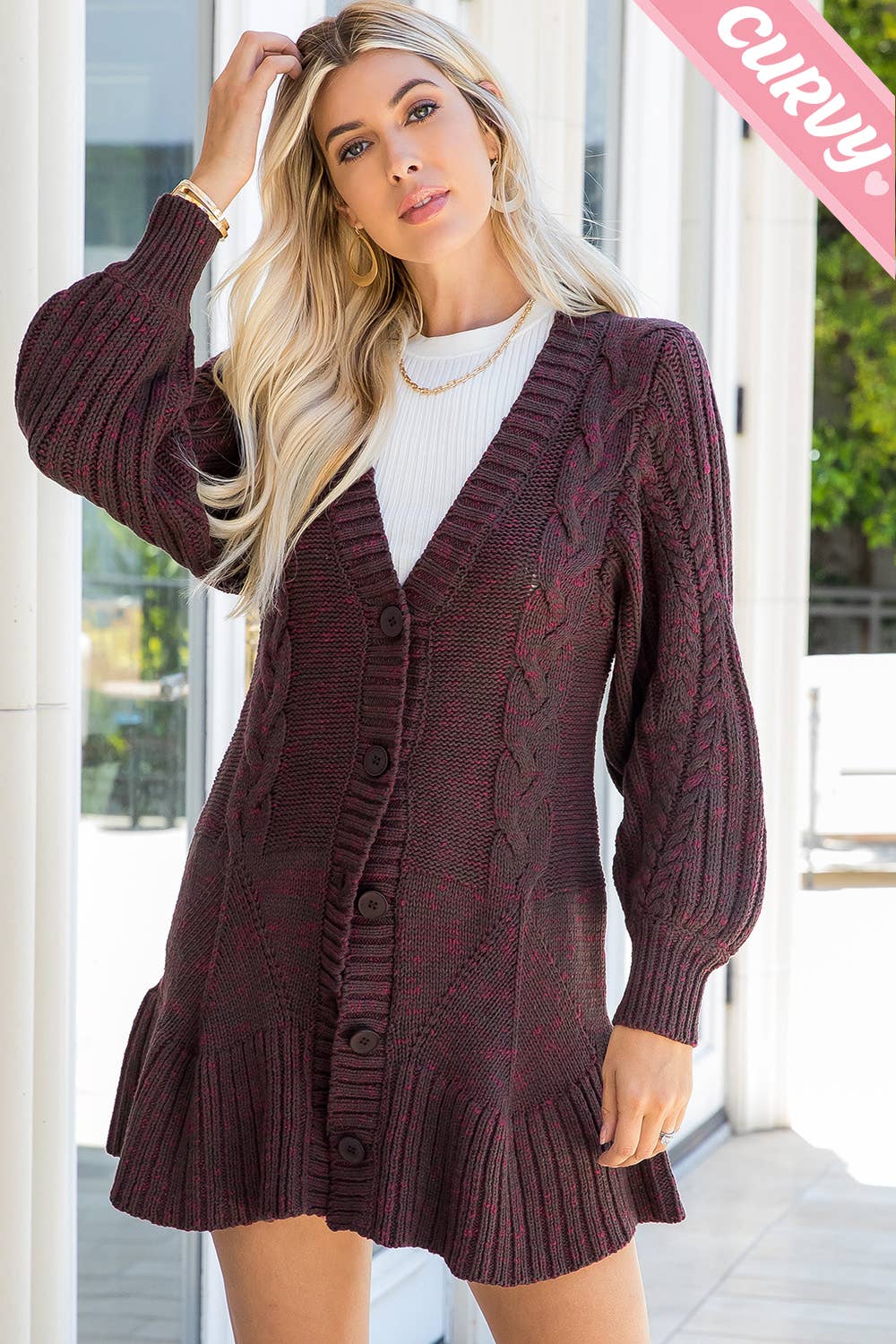 BAIE DE CHOCOLAT CARDIGAN EN MAILLE TORSADÉE SW337PL en vente sur Faire