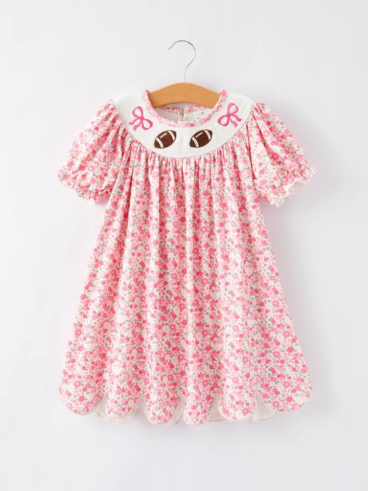 Rylee Faith Designs - Wholesale Dress - Kids - Football Smocking Bow Embroidered Girls Dress0