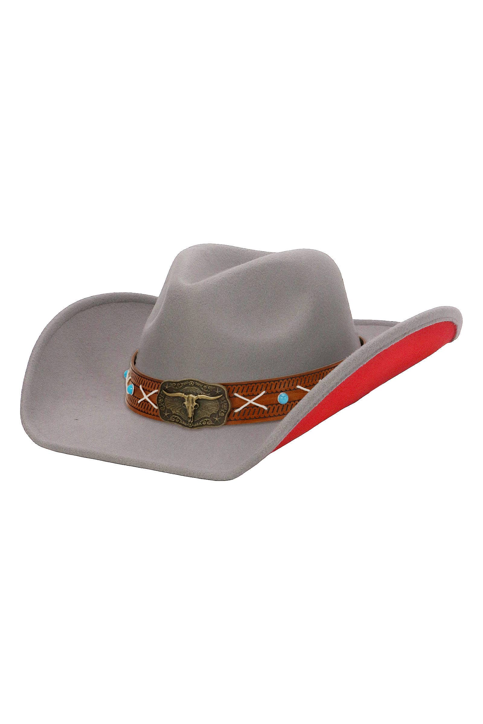 Cap Zone - Wholesale Cowboy Hat - Unisex - Longhorn Stitch Belt Two Tone Felt Cowboy Hat3