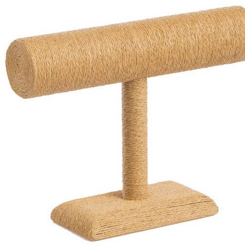 FIXTUREDISPLAYS - Wholesale Jewelry Stand & Display - 9.6" x 7.5" x 3.0", Jewelry Display with T-Bar for Bracelets and Chains, Paper Twine - Natural 19318