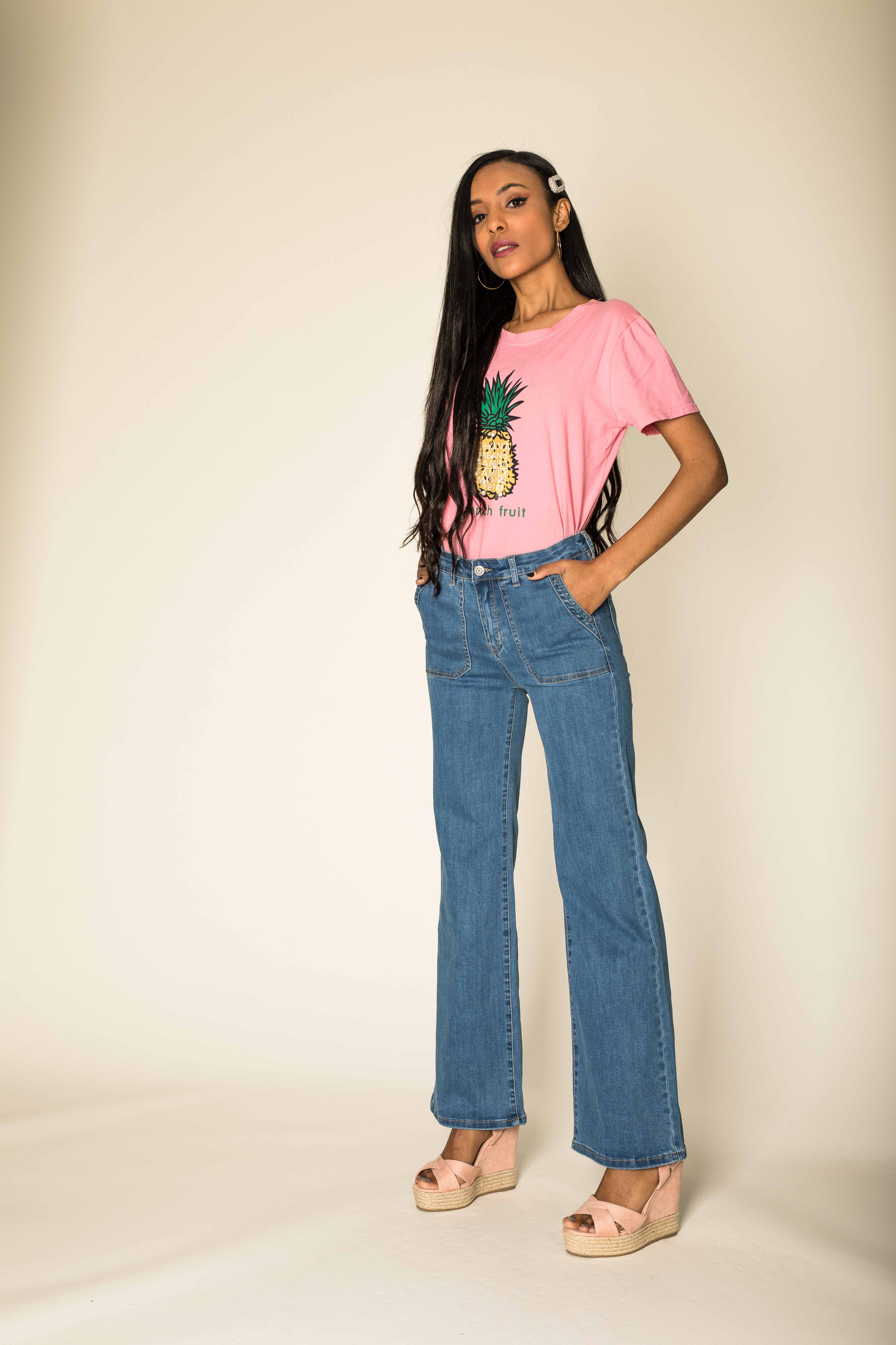 Nina Carter - Vendita all'ingrosso Jeans - Donna - Jeans svasati elasticizzati a vita alta larghi P12325