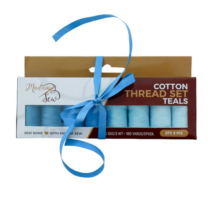 Madam Sew - Wholesale Thread - Cotton Thread Set - Teals! For Quilting and Sewing - 8 Spools, 4 Colors, 180 Yards Each5