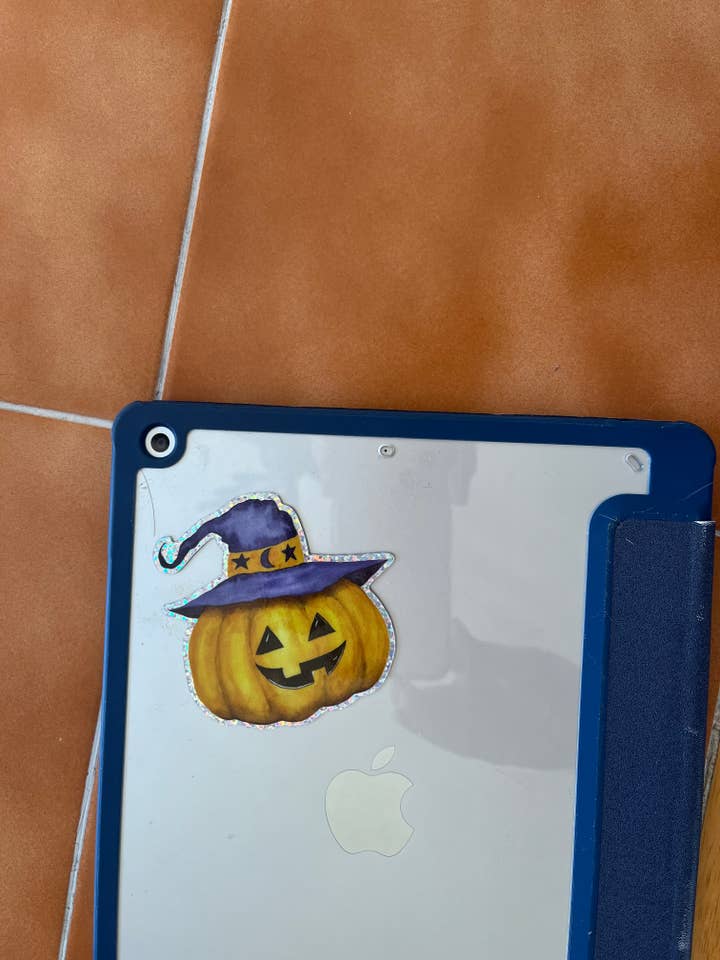 Autocollants scintillants citrouille rétro Halloween - Autocollant nostalgique pour la vente par East Avenue Art