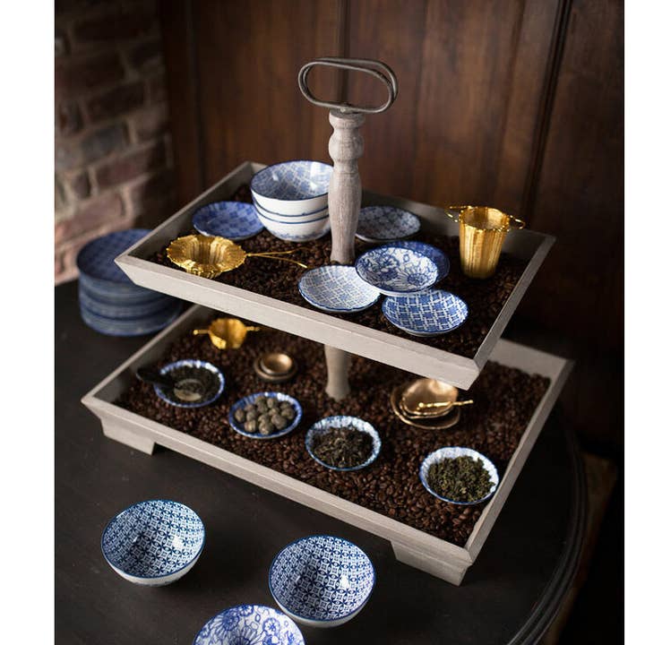 Vagabond Vintage – wholesale Prydnadsbricka – Trä rektangel 2 Tier fack0