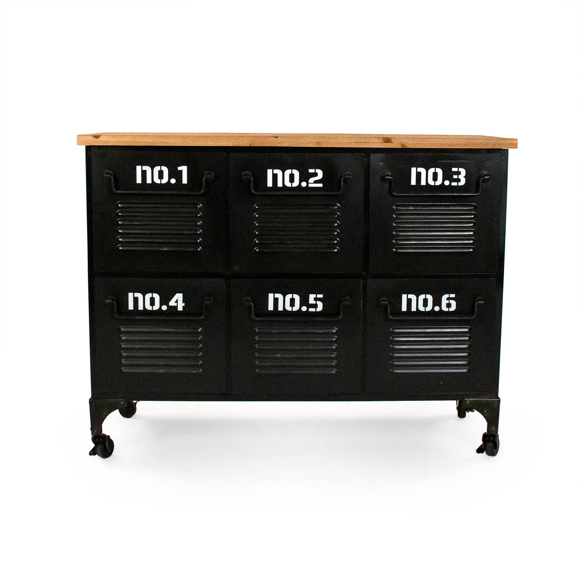 Nero Buffet vintage industriale mobile con sei cassetti numerati in vendita all'ingrosso su Faire1