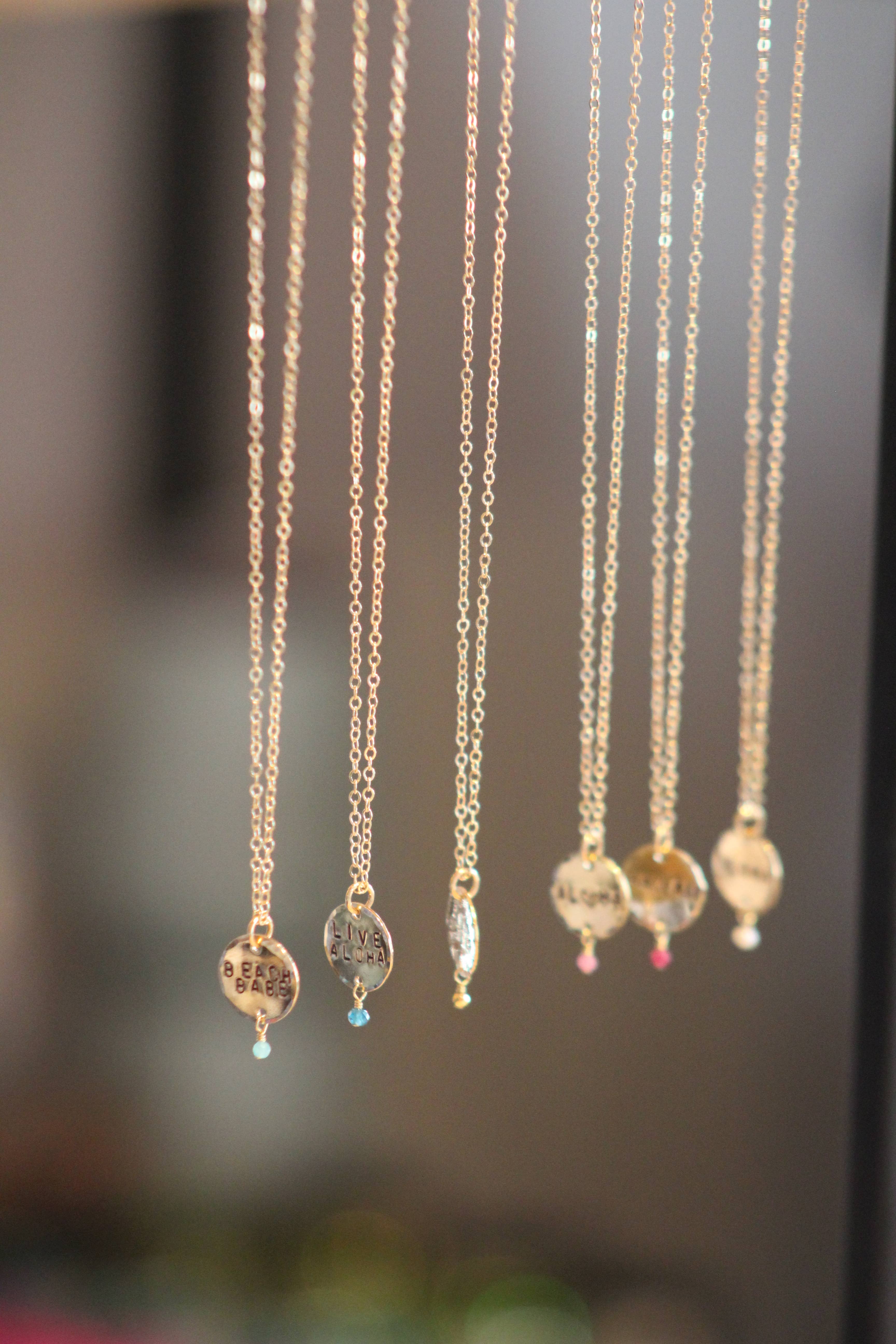 Beach Babe Hawaii - Wholesale Pendant/Charm Necklace - Custom Hand Stamped Coin Necklace with Gemstone6