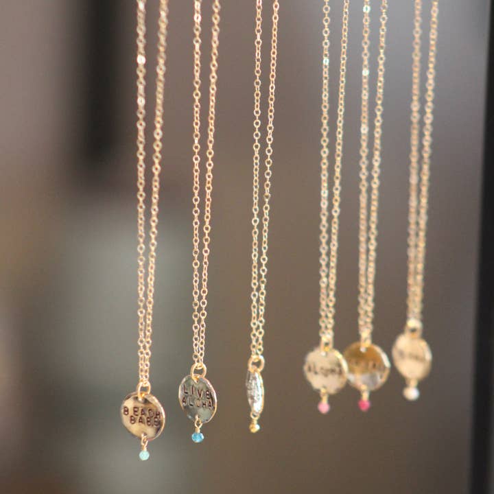 Beach Babe Hawaii - Wholesale Pendant/Charm Necklace - Custom Hand Stamped Coin Necklace with Gemstone6