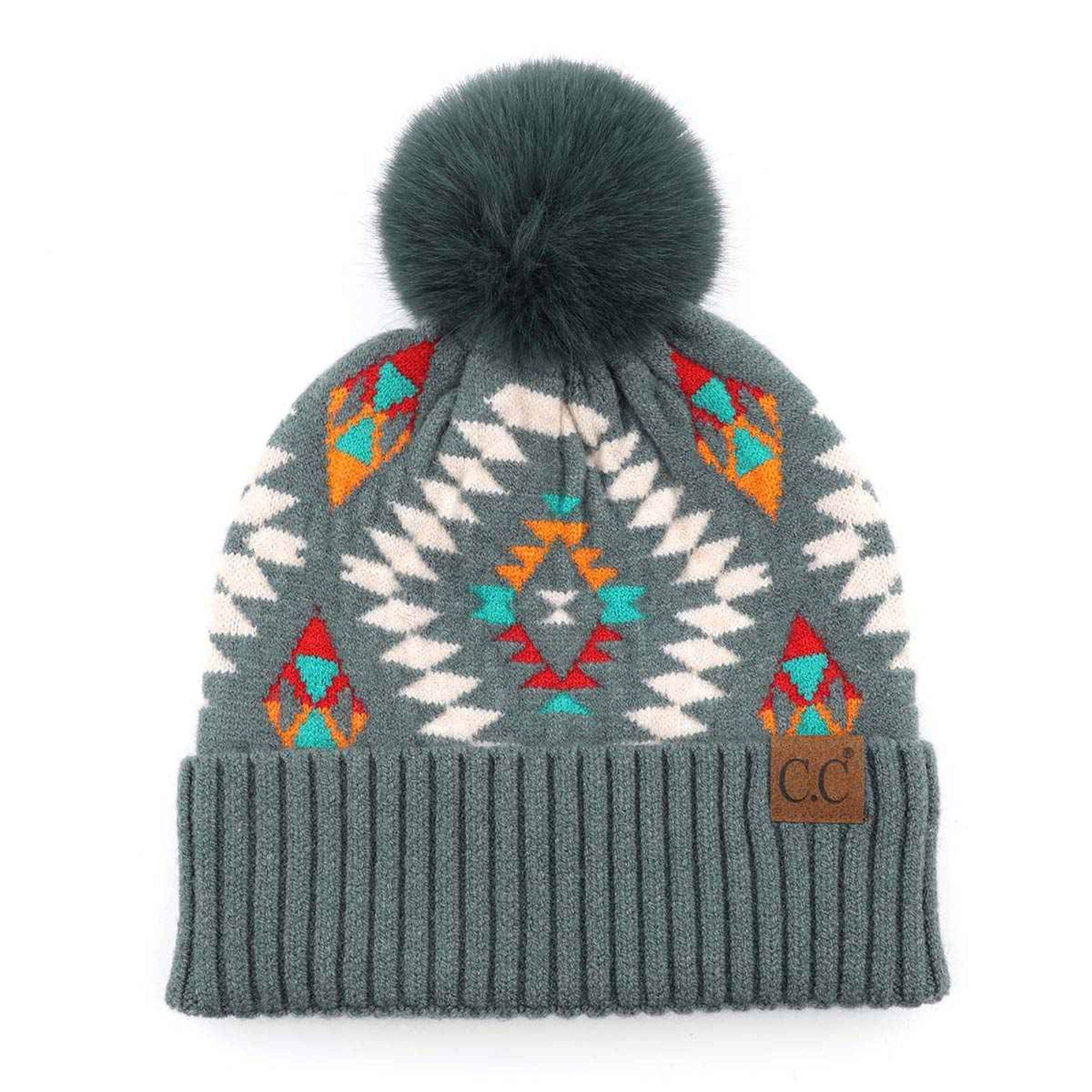 MiMi Wholesale - Wholesale Beanie - Women's - HAT3001 Elena Aztec Pattern Pom Beanie3