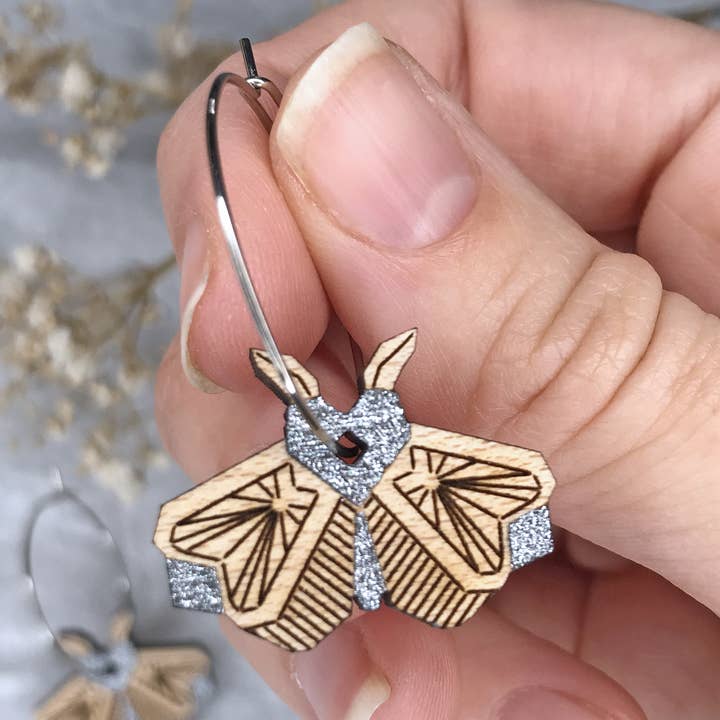 Moth earrings for wholesale by LES BOIS GRAPHIQUES