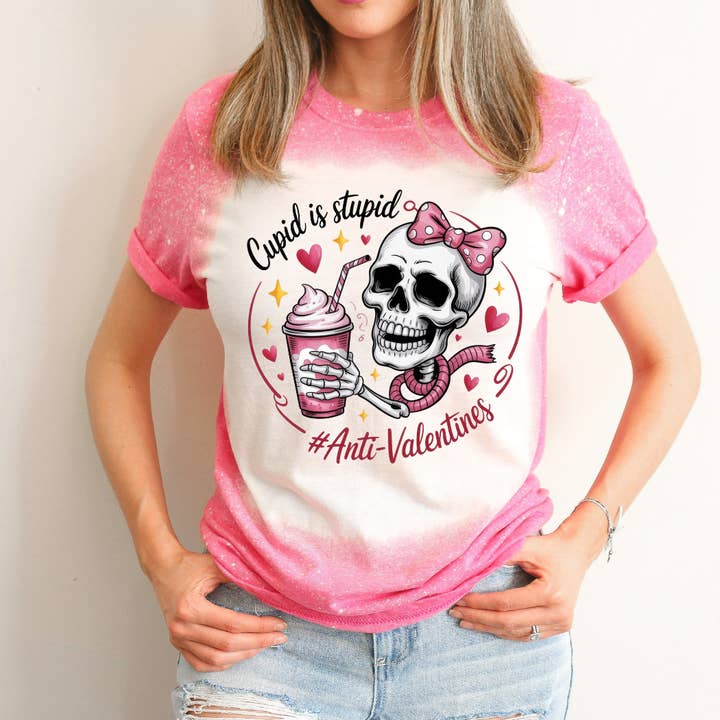 Cupid Is Stupid Anti-Valentines Bleached Valentines Day Tee for wholesale by Hello Gorgeous Apparel