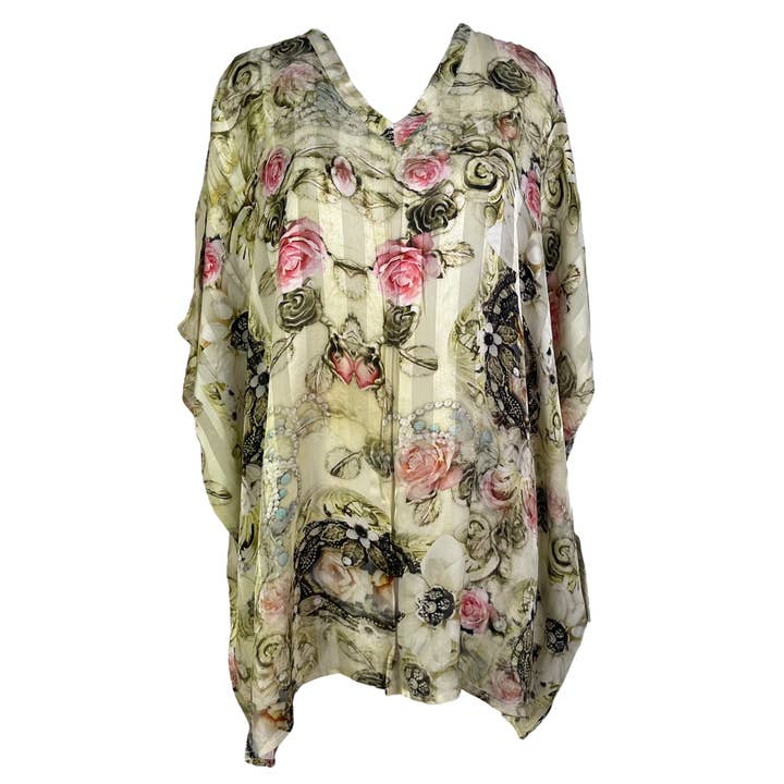 PRG6885 Sheer Avatar Pure Silk Short Kaftan Tunic without Slits for wholesale by sariKNOTsari