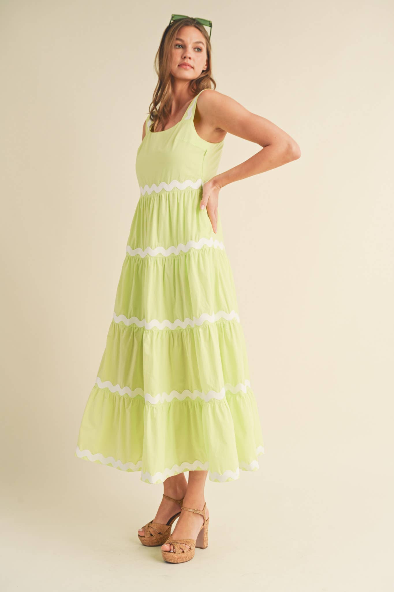 &MERCI - Wholesale Dress - Women's - TIERED RIC RAC TRIM MIDI DRESS MDR30746