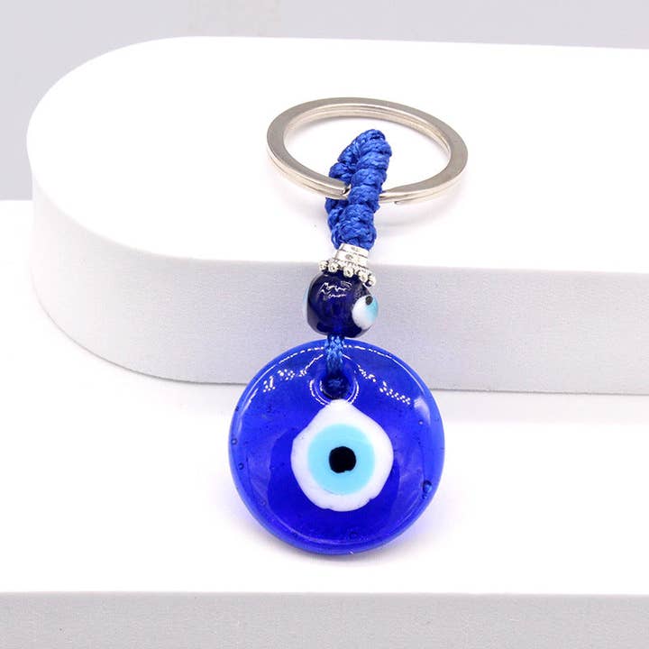 pinkblu02 - Wholesale Keychain - Women's - Women Simple Blue Glass Devil Eye Pendant Key Chain