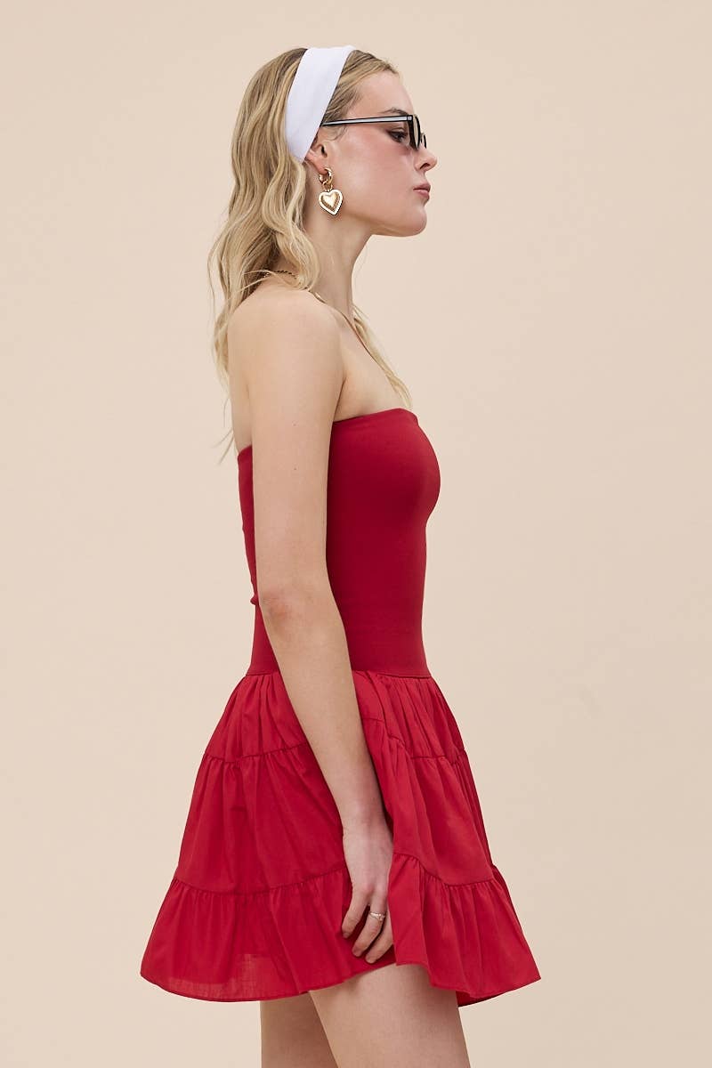 Sky to Moon - Wholesale Dress - Women's - SOLID COLOR DROP-WAIST TIERED TUBE MINI DRESS24