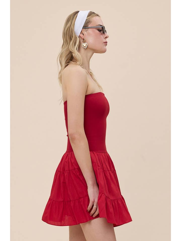 Sky to Moon - Wholesale Dress - Women's - SOLID COLOR DROP-WAIST TIERED TUBE MINI DRESS24