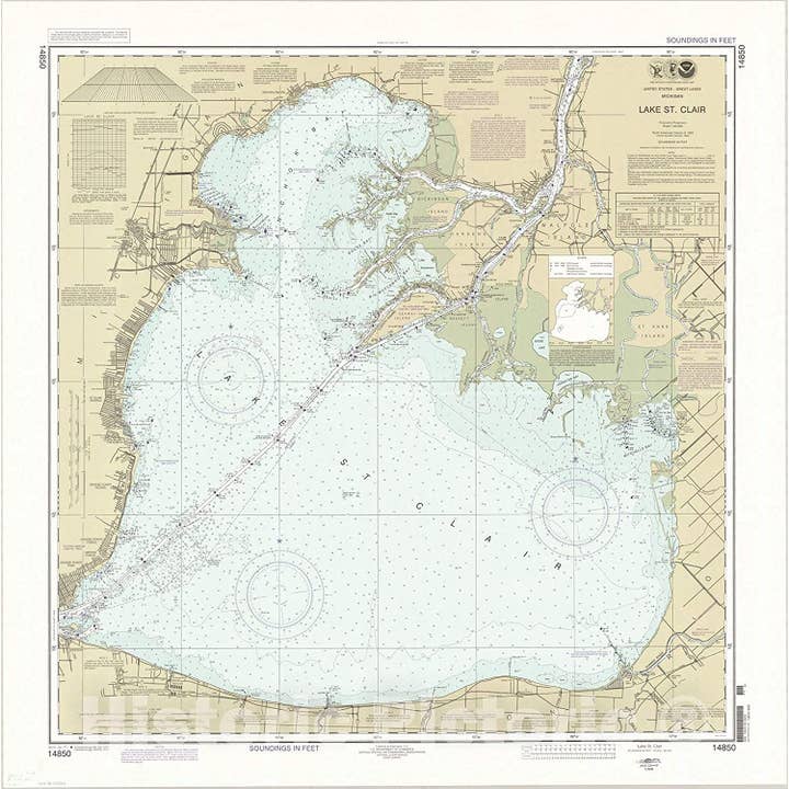 Mapa del Lago Saint Clair, Míchigan y Ontario 2011 para venta al por mayor de Historic Pictoric