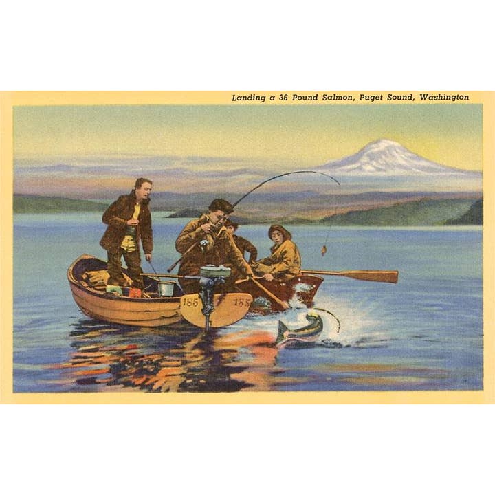 Cartolina WA-301 Cattura di un salmone di 36 libbre, Puget Sound per la vendita all'ingrosso da parte di Found Image Press