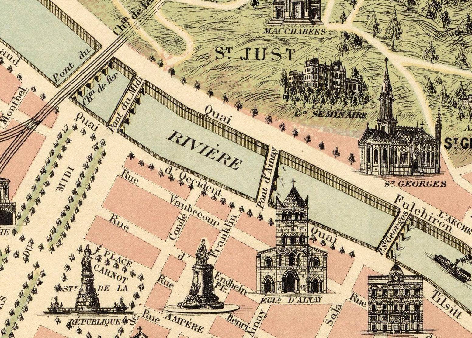 OldCityPrints - Old Maps and Posters - Wholesale Art Print - Old Map of Lyon France 1894 Vintage Map of Lyon | Vintage Map Wall Art Print4