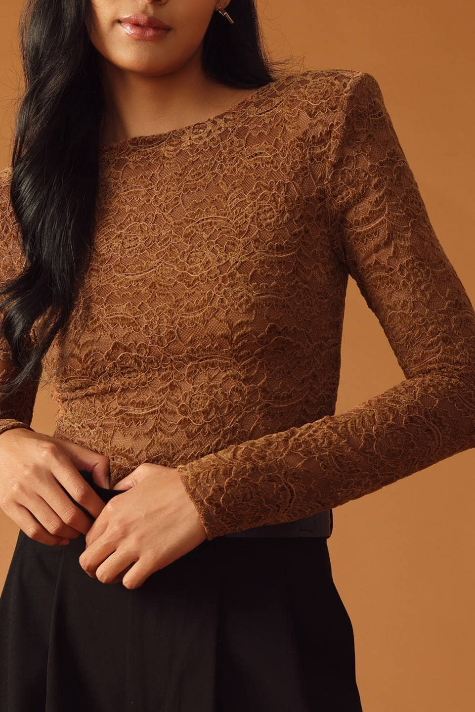 Brown A woven lace bodysuit - IT13216 for wholesale on Faire2