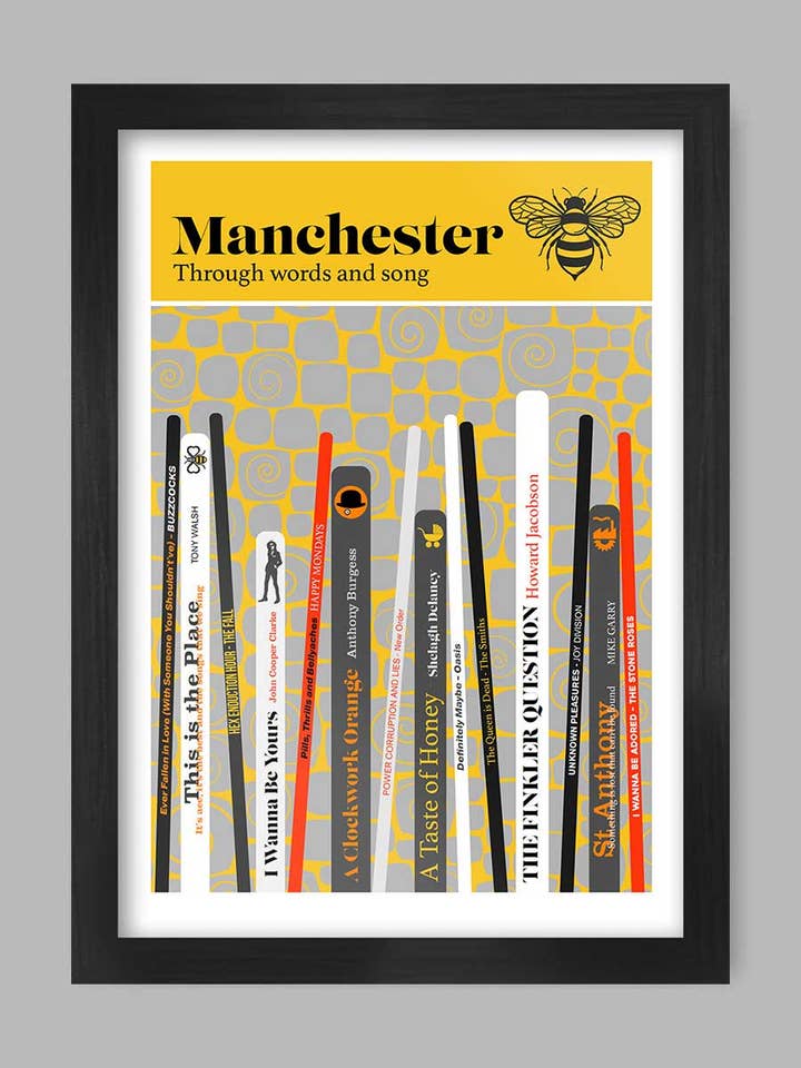 Manchester Through Words and Song Poster Print for wholesale by The Northern Line