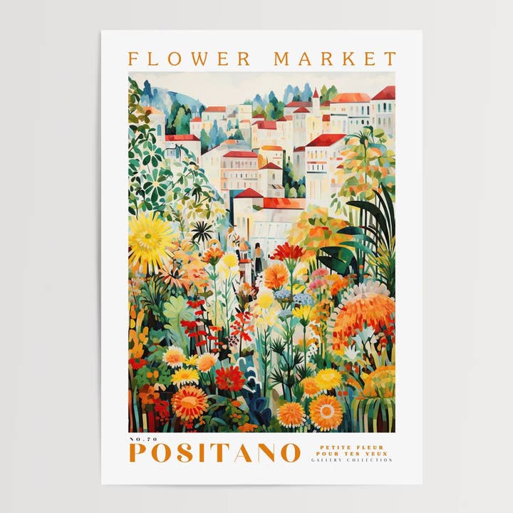 Póster del mercado de flores de Positano para venta al por mayor de Enchanted Sights