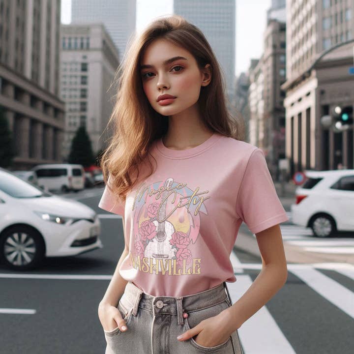 Tennesse Music City Nashville Guitar and Roses T-Shirt for wholesale by Achitopia