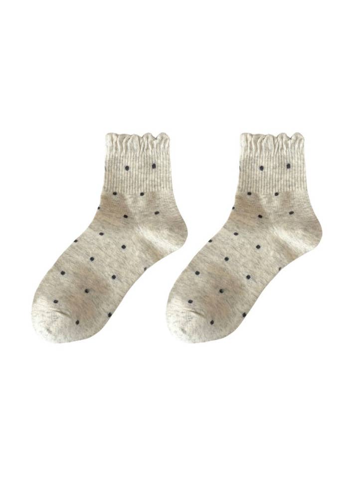 Rufia - Calzini a metà polpaccio con bordo a balze a pois per la vendita all'ingrosso da parte di Funkyrel® Atzbranding Limited