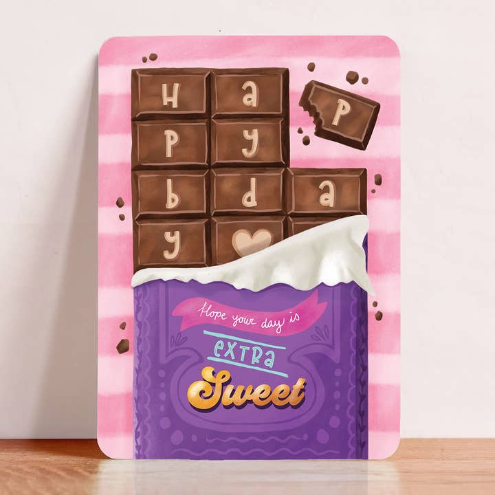 Card birthday congratulations chocolate candy postcard for wholesale by Aniet Illustration
