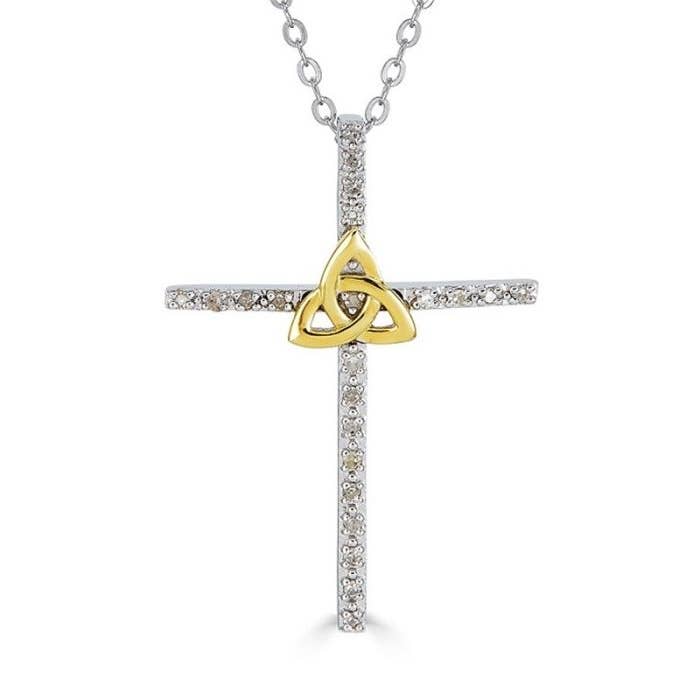 Diamond Trinity Knot Cross Pendant for wholesale by The Irish Jewelry Company