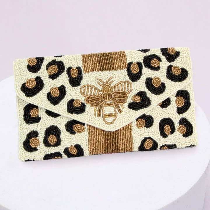 Boho Grow Studio – Engroshandel Clutch - Dame – Honningbi Leopard Print Seed Perle Clutch Crossbody taske