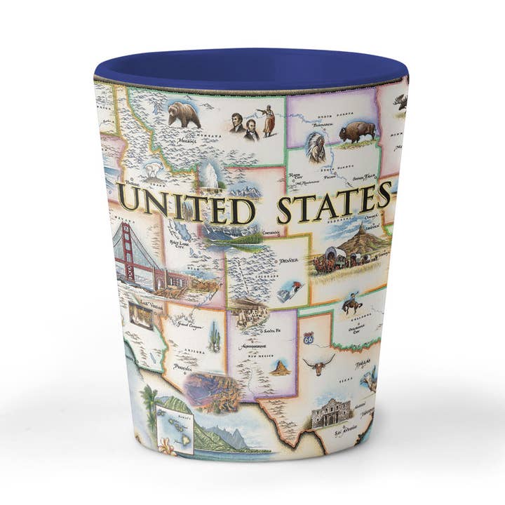 Vaso de chupito de cerámica USA Map, 1.5 oz para venta al por mayor de XPLORER MAPS