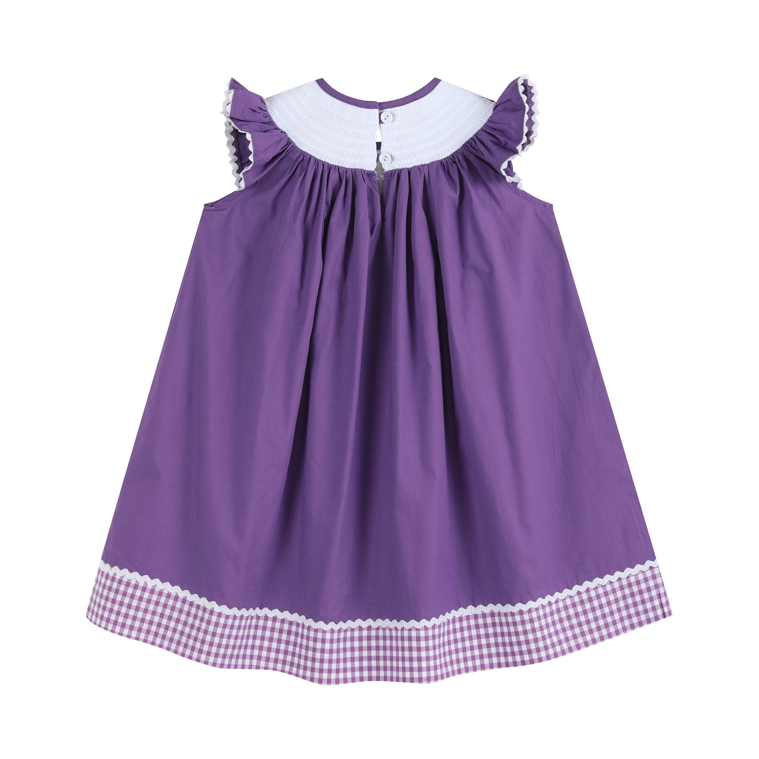 Lil Cactus - Wholesale Dress - Kids - Purple and Gingham Mardi Gras Smocked Bishop Dress1