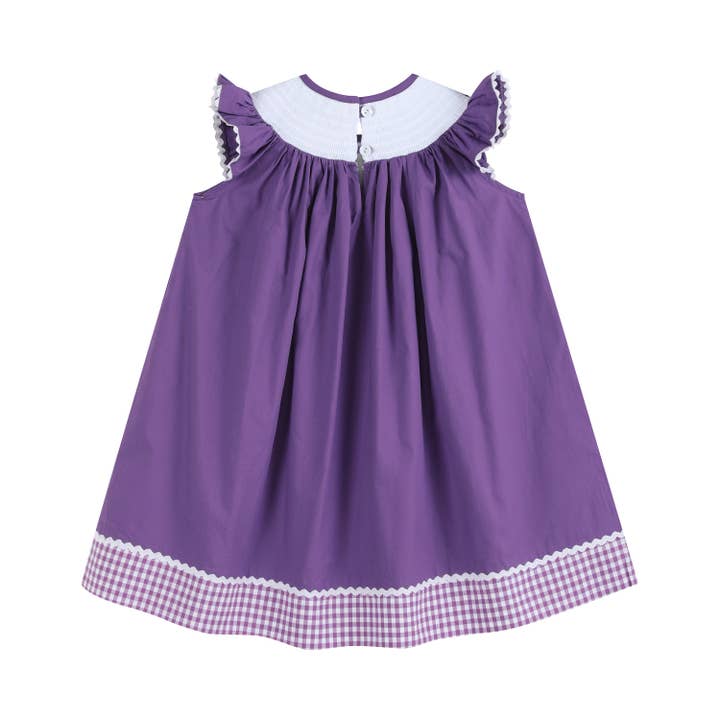 Lil Cactus - Wholesale Dress - Kids - Purple and Gingham Mardi Gras Smocked Bishop Dress1