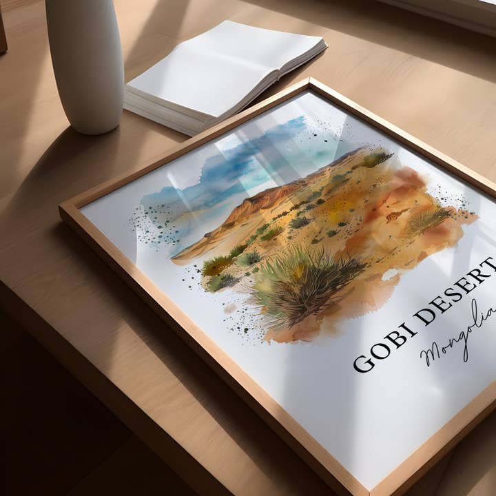 Premium Travel Art - Wholesale Art Print - Gobi Desert Wall Art, Gobi Desert Print, Mongolia Watercolor, Gobi Desert Gift,2