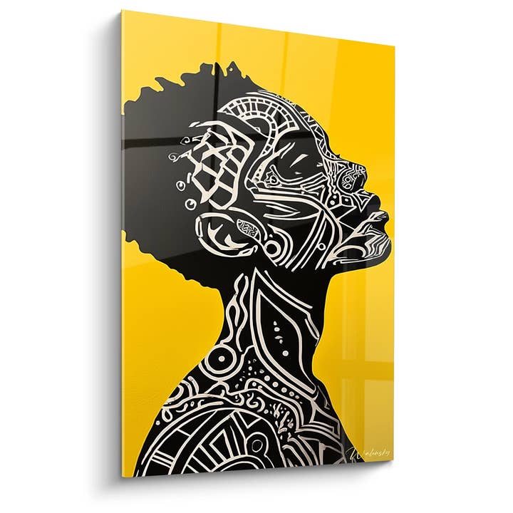 African Woman Profile Painting - Golden Tribal Patterns - African Face Edition for wholesale by Walensky