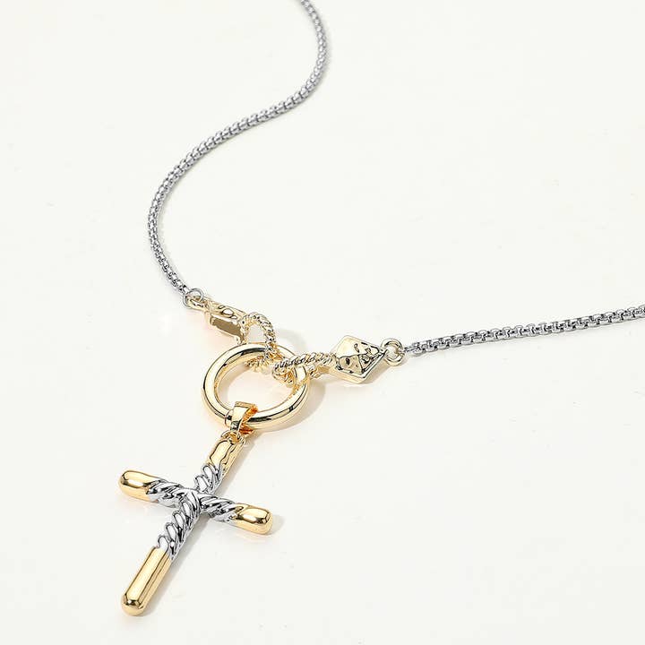 14K Gold Plated Two Tone Cross Pendant Necklace for wholesale by Sensibling Corp.