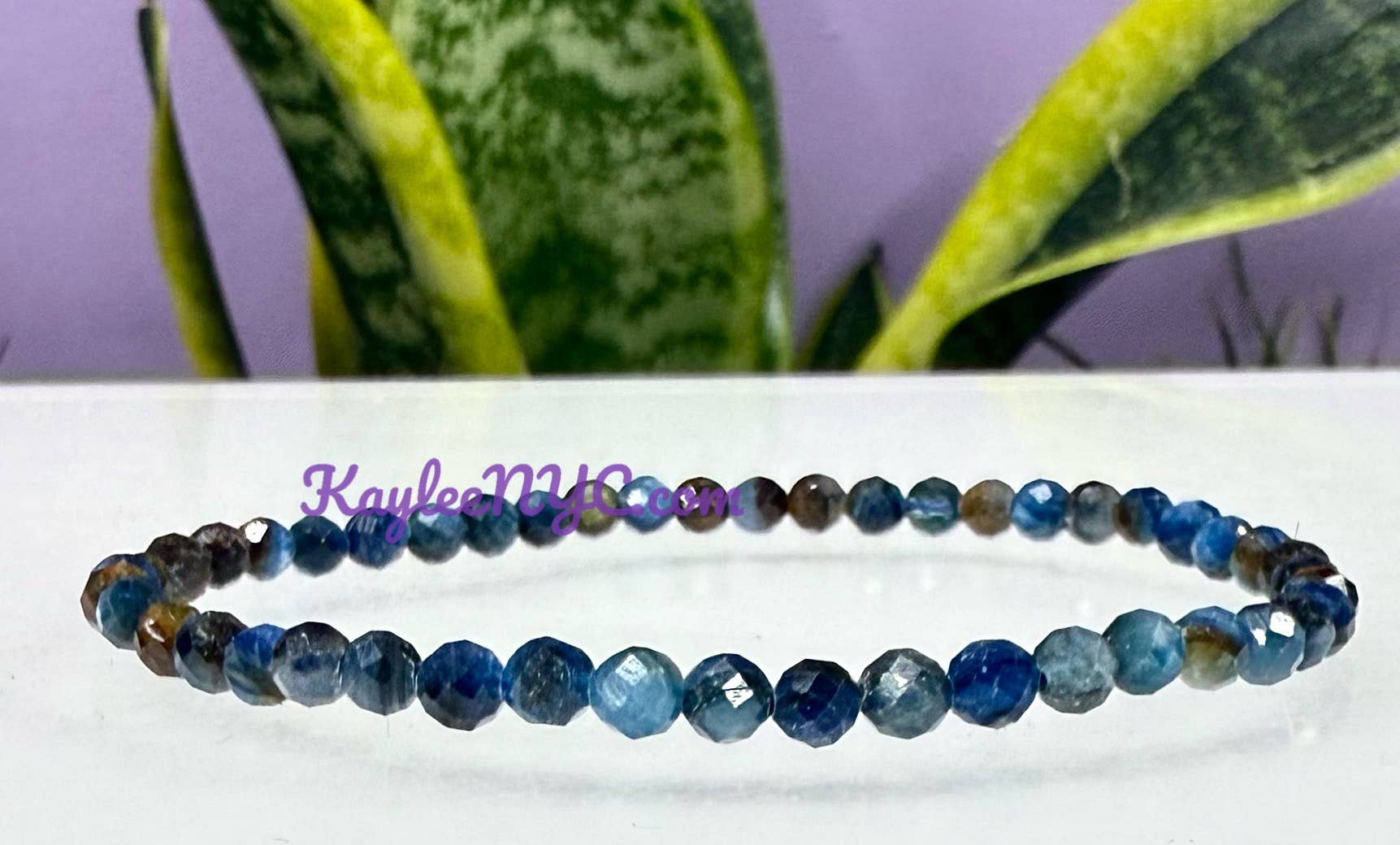 KayleeNYC - Vendita all'ingrosso Parure di gioielli - Bracciale in Cristallo di Cianite Blu Naturale Sfaccettato 4mm 7,5”5