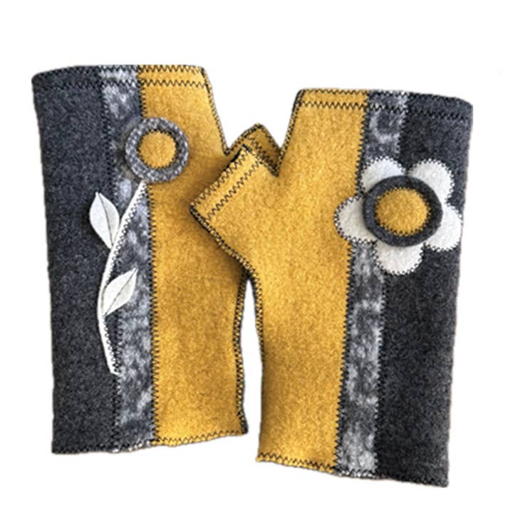 Woolflower - Vendita all'ingrosso Guanti - Donna - Guanti Senza Dita Gialli con Fiore