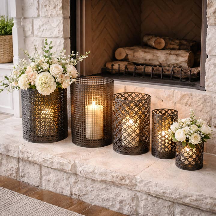 Metal Die Cut Hurricane Lanterns - Set of 5 for wholesale by Buckeye Craft Co.