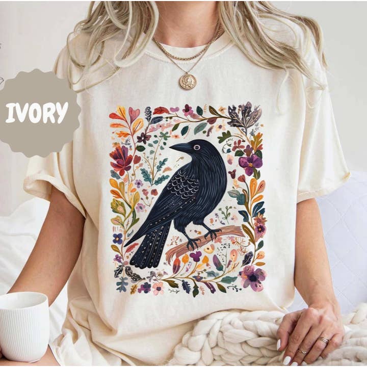 Boho Crow Shirt, Wildflowers Tee, Vintage Raven Sweatshirt for wholesale by NVC Ecommerce LLC