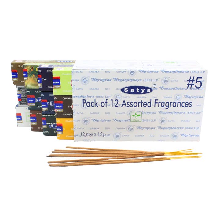 Satya Paquete Variado 5 Inciensos (12 Cajas) 15 gramos para venta al por mayor de Eastern Trading
